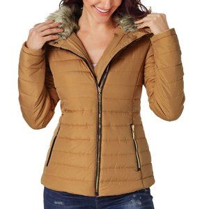Faux Fur Collar Quilted Jacket